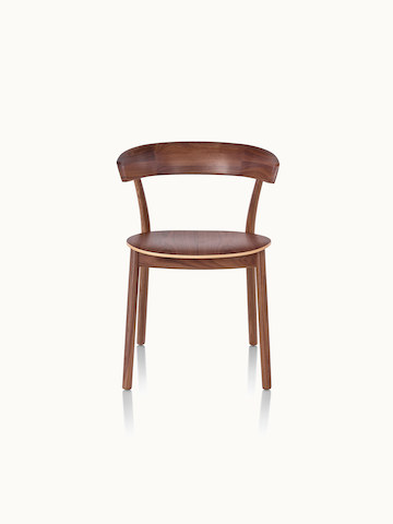 A Leeway side chair with a wood frame, backrest, and seat in a medium finish, viewed from the front.