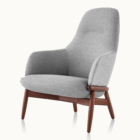 Angled view of a high-back Reframe lounge chair with light gray upholstery.