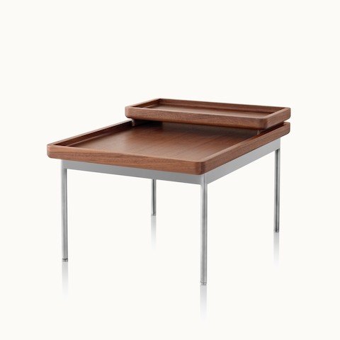 Angled view of a rectangular Tuxedo Component occasional table with a nesting tray. Select to go to the Tuxedo Component Tables product page.