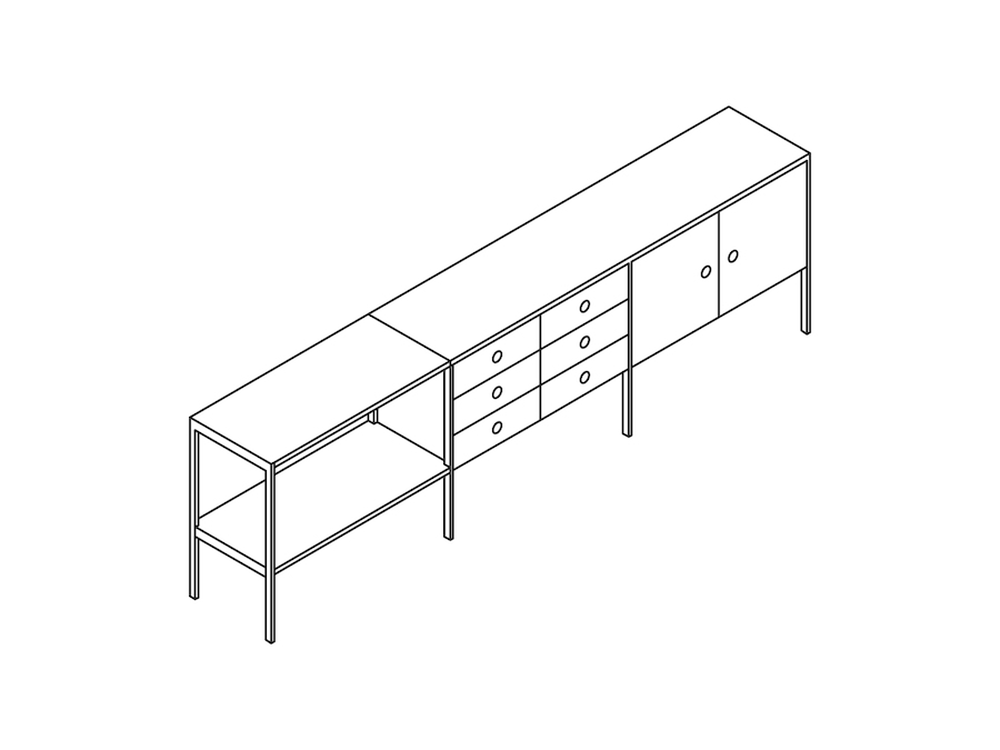 A line drawing - H Frame Credenza–3 Units Wide