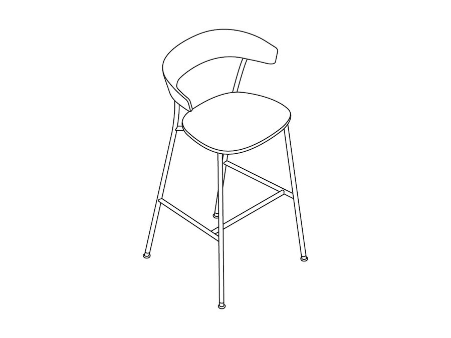 A line drawing - Leeway Stool–Bar Height–Wood Seat