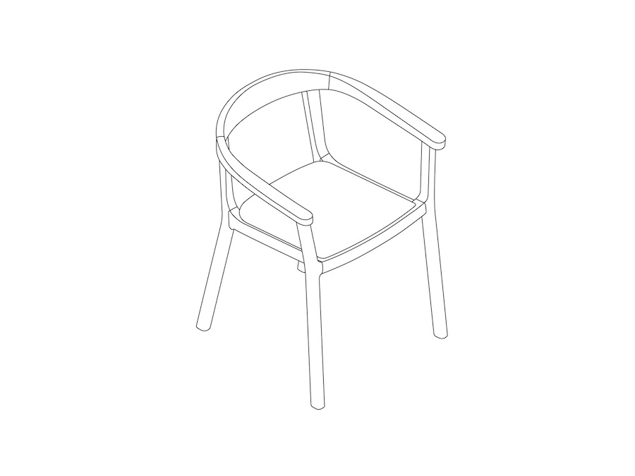 A line drawing - Lijn Armchair–Open Back–Wood Seat