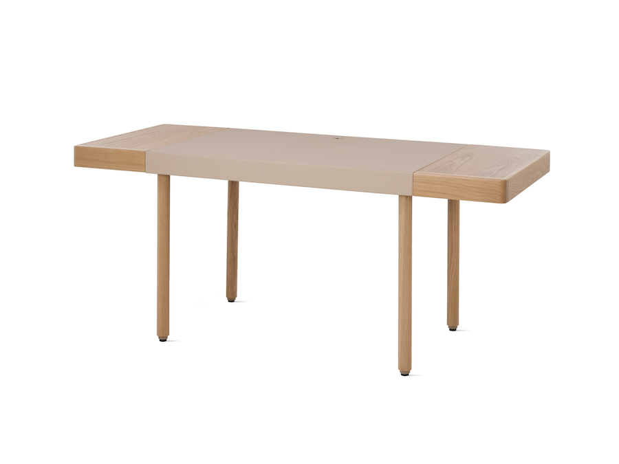 A photo - New Canaan Leatherwrap Sit-to-Stand Desk–2 Drawers