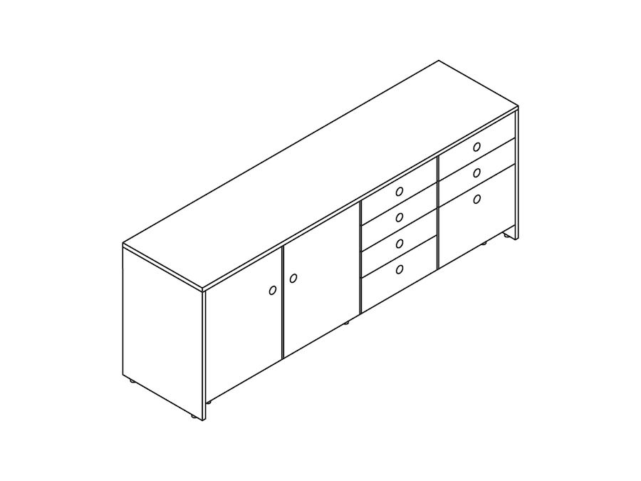 A line drawing - Sled Base Credenza–4 Units Wide
