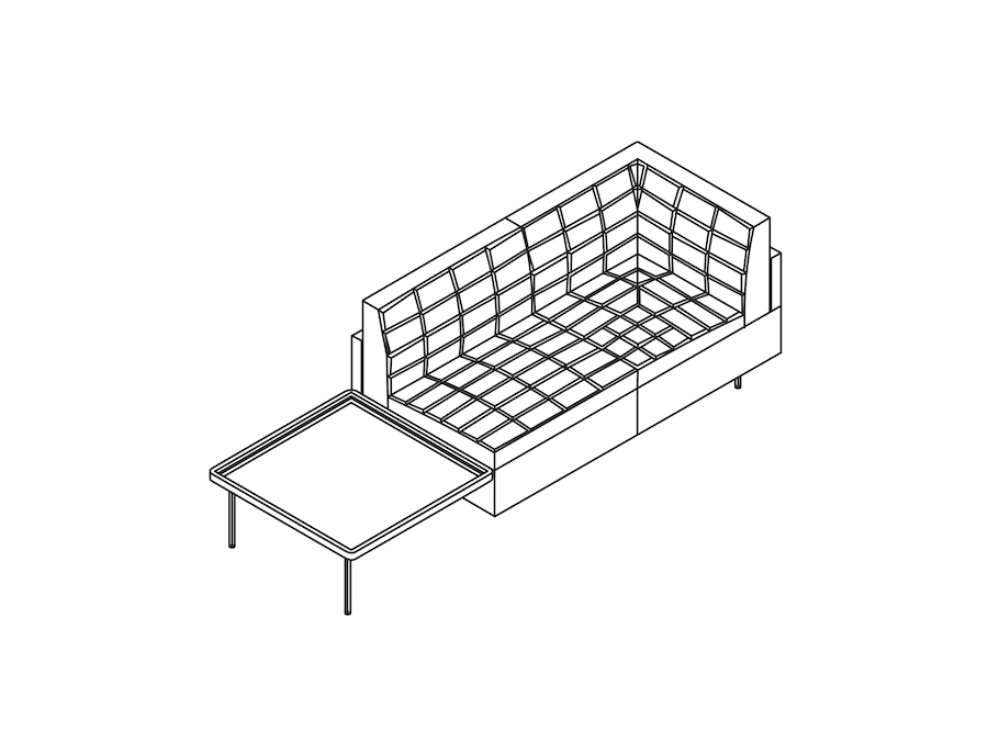 A line drawing - Tuxedo Component Settee–Left Corner–Right Table