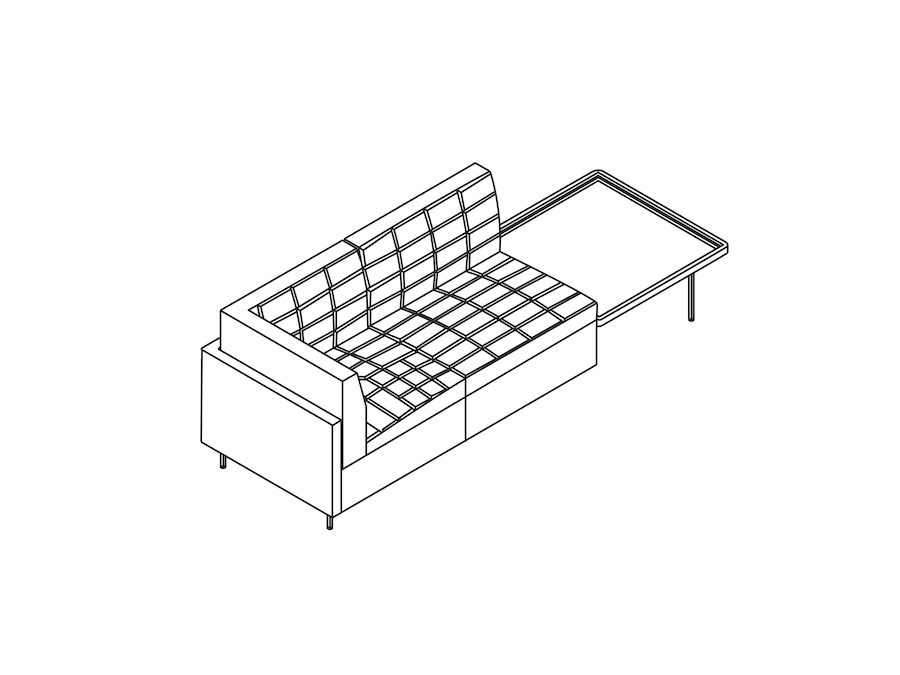 A line drawing - Tuxedo Component Settee–Right Corner–Left Table