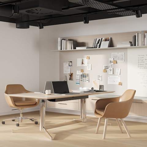 Geiger One Private Office or shared office workspace in Recograin Frosty Ash with Saiba Chairs.
