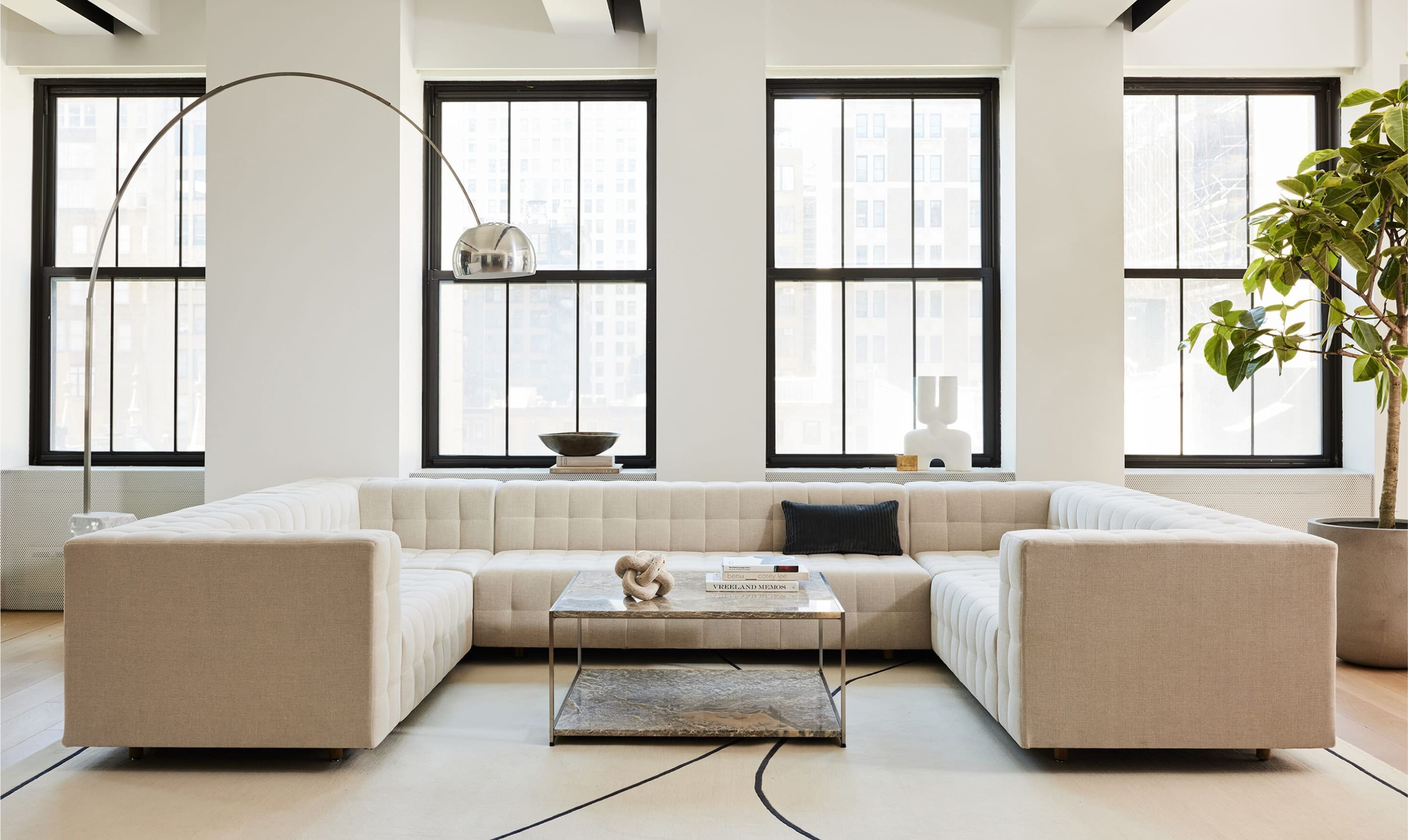 A contract lounge setting with U shaped Rapport Sofa and H Frame Coffee Table. A contract lounge setting with U shaped Rapport Sofa and H Frame Coffee Table.
