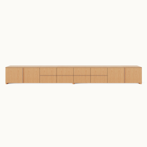 Ascent Credenza designed by EOOS for DatesWeiser in natural flat cut oak shown front-facing on a white sweep.