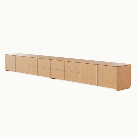 Ascent Credenza designed by EOOS for DatesWeiser in natural flat cut oak shown at an angle on a white sweep.