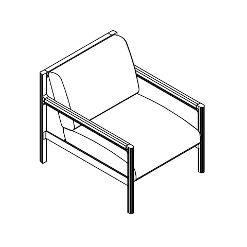 Line drawing of a Brabo club chair, viewed from above at an angle.