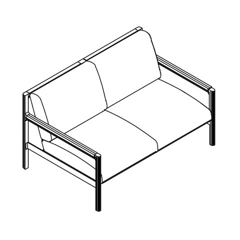 Line drawing of a Brabo settee, viewed from above at an angle.