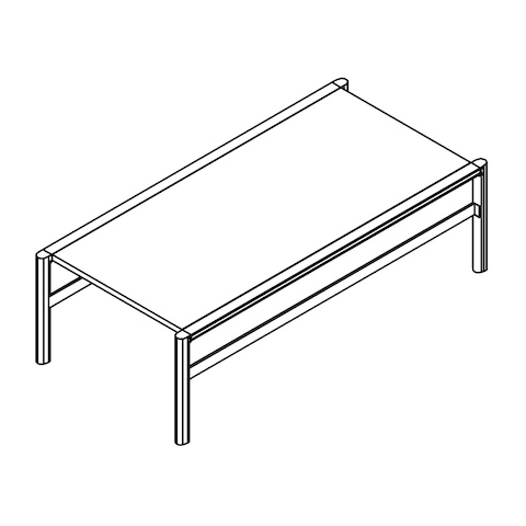 Line drawing of a rectangular Brabo coffee table, viewed from above at an angle.