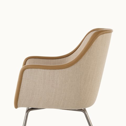Bumper Side Chair with standard arms and four legged base, side view.