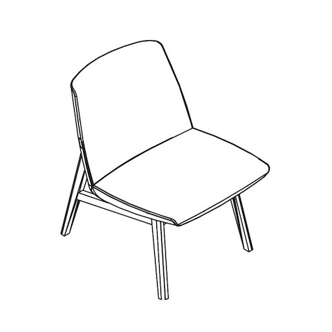 Line drawing of a low-back Clamshell Lounge Chair without arms, viewed from above at an angle.