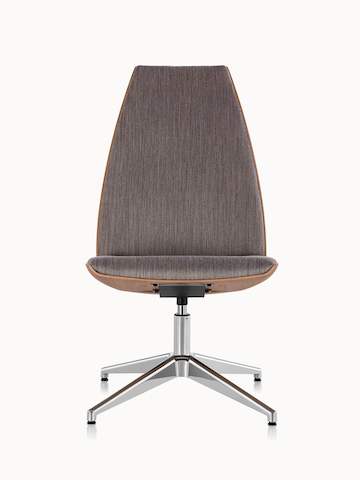 A high-back Clamshell Lounge Chair with gray fabric upholstery, no arms, and a four-star base, viewed from the front.