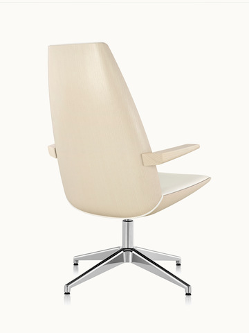 A high-back Clamshell Lounge Chair with a veneer shell in a light finish, viewed from behind at an angle.