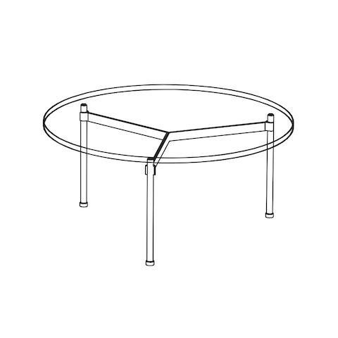 Line drawing of a three-legged round Claw occasional table, viewed from above at an angle.