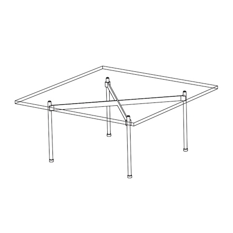 Line drawing of a four-legged square Claw occasional table, viewed from above at an angle.