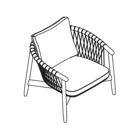 Line drawing of a Crosshatch lounge chair, viewed from above at an angle.