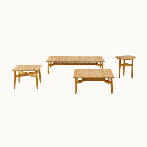 Crosshatch Outdoor Occasional Tables with Rectangle and Square coffee tables and Square and Trilobe side tables.