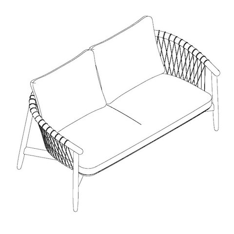 An illustration of the Crosshatch Settee viewed at an angle.
