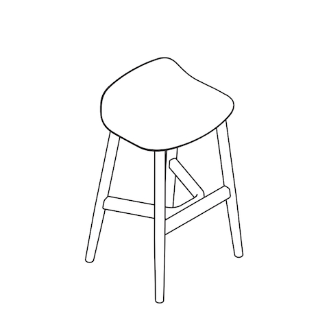 Line drawing of a counter-height Crosshatch Stool, viewed from above at an angle.