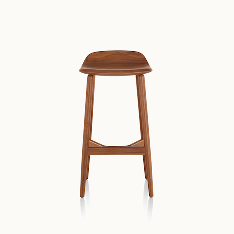 A wood Crosshatch Stool with a medium finish, viewed from the front.