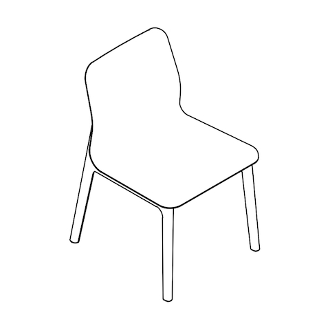 Line drawing of a Deft side chair without arms, viewed from above at an angle.