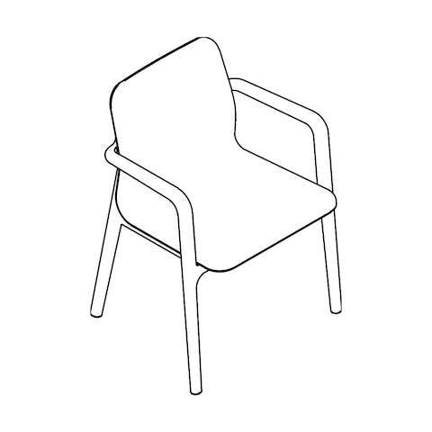 Line drawing of a Deft side chair with arms, viewed from above at an angle.