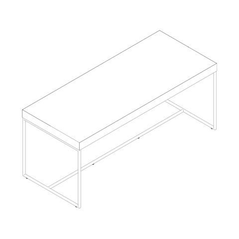 Line drawing of a Domino Desk, viewed from above at an angle. 
