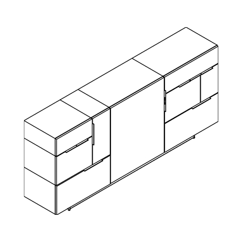 Line drawing of a Domino Storage sideboard, viewed from above at an angle.
