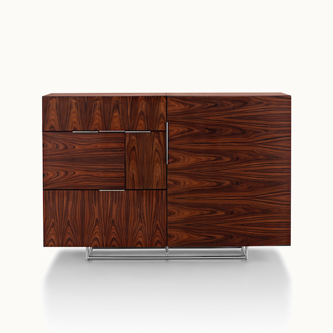 A Domino Storage sideboard with a dark wood finish and a mix of grain direction, viewed from the front.