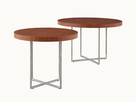 Two Domino Tables with wood tops and metal bases.