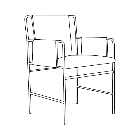 Line drawing of an Envelope side chair, viewed at an angle.