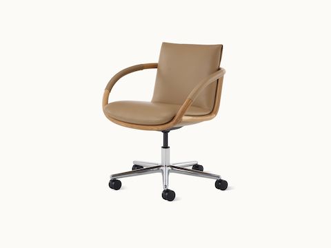 Full Loop office chair in Oak and leather with five-star base on casters.