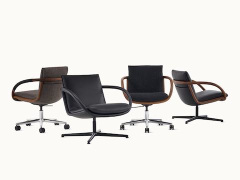 A family shot of four Full Loop office and lounge chairs.