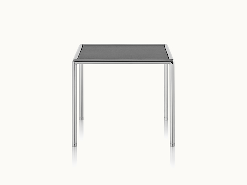 A square Full Round side table with a black wood top and tubular metal frame.