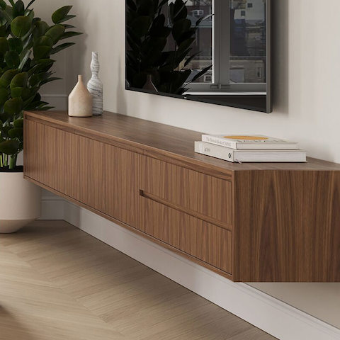A Geiger One hanging credenza in Persian Walnut.