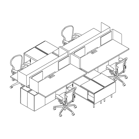 A line drawing - Benching with Privacy Screens