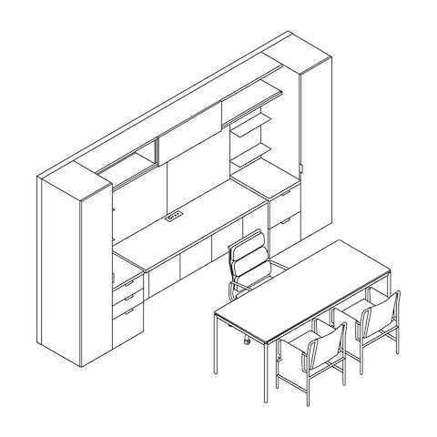 A line drawing - Executive Office–Workwall + Desk