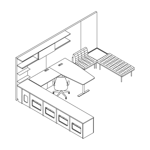 A line drawing - Partner Office–U-Shape