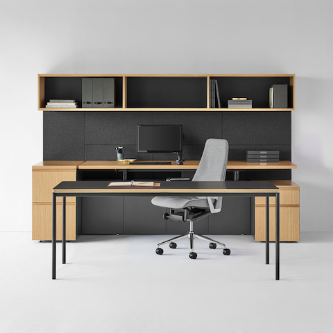 A private office featuring Geiger One Casegoods, a Taper Chair, and a Parsons table.