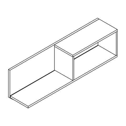 Line drawing of a Geiger Shelf System open overhead, viewed from above at an angle.