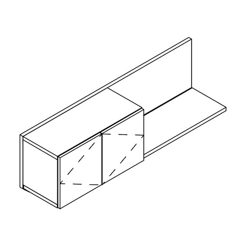 Line drawing of Geiger Shelf System overhead doors, viewed from above at an angle.