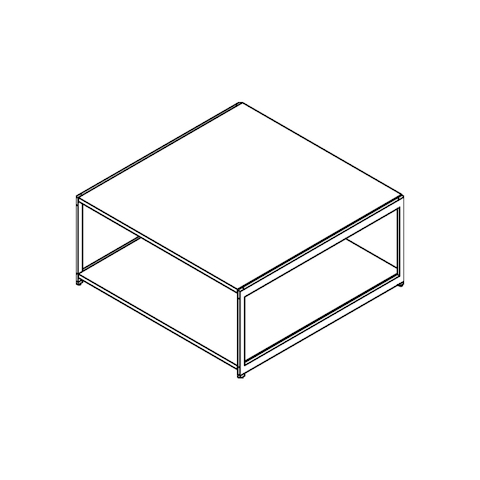 Line drawing of a square H Frame coffee table, viewed from above at an angle.