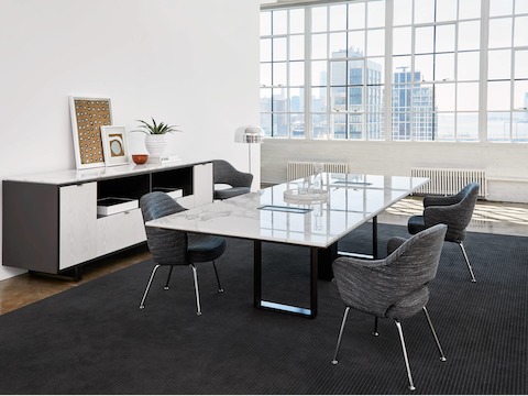 Highline Conference Table by DatesWeiser in a Conference Room setting with Highline 25 Credenza.