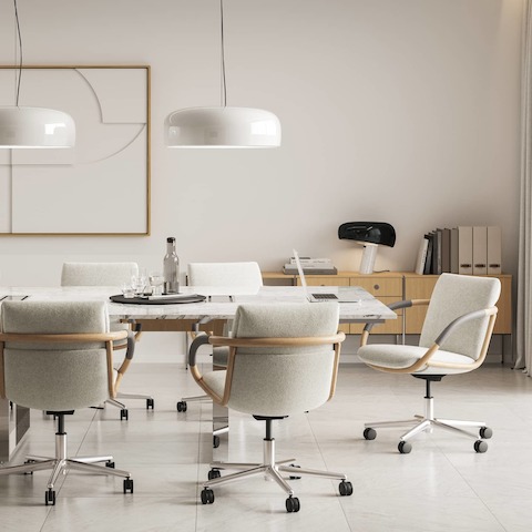 Highline Conference Table by DatesWeiser in a Conference Room Setting with Highline Credenza in background, detail view.