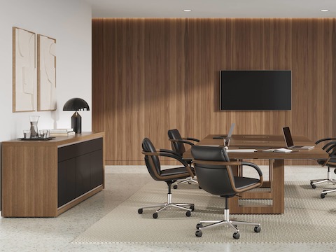 Highline 50 Conference Table by DatesWeiser with Highline 50 Credenza and Full Loop Chairs in Conference Room.