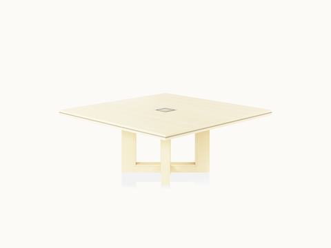 Square Highline Fifty Meeting Table by DatesWeiser in White Quarter Cut Ash and Satin Nickel details viewed from a 45 degree angle.